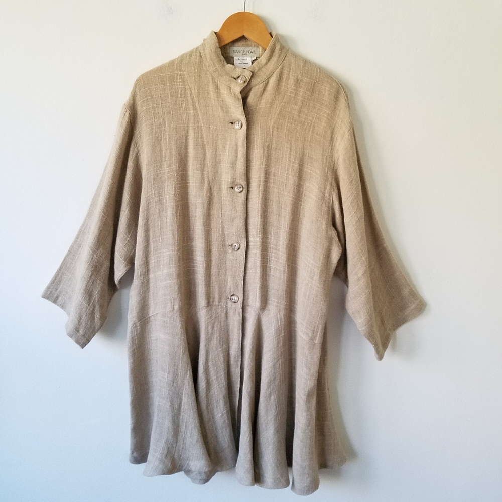 Ivan Crudahl 100% Linen Lagenlook Oversized Peplum Tunic Top Size Small